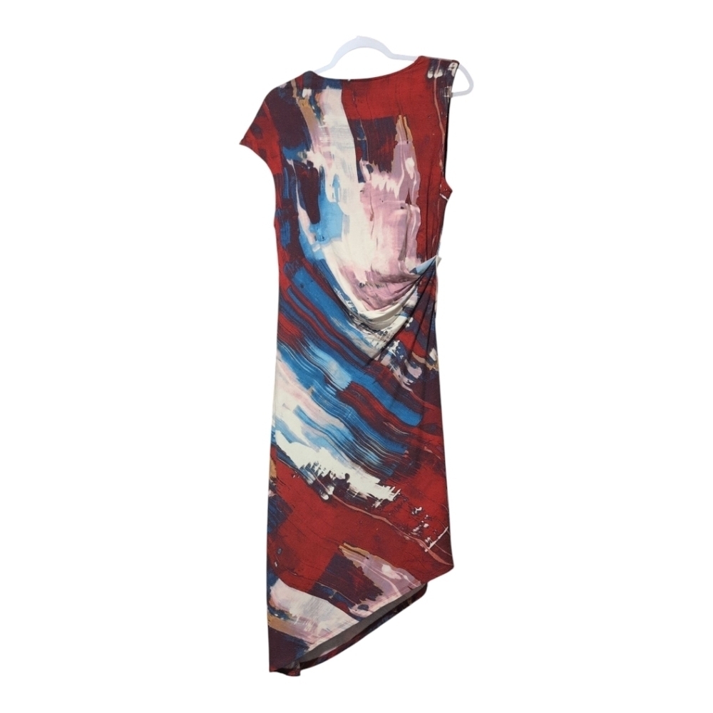 RACHEL Rachel Roy Abstract Print Asymmetrical Dress in Red, Blue, and White - Picture 6 of 10